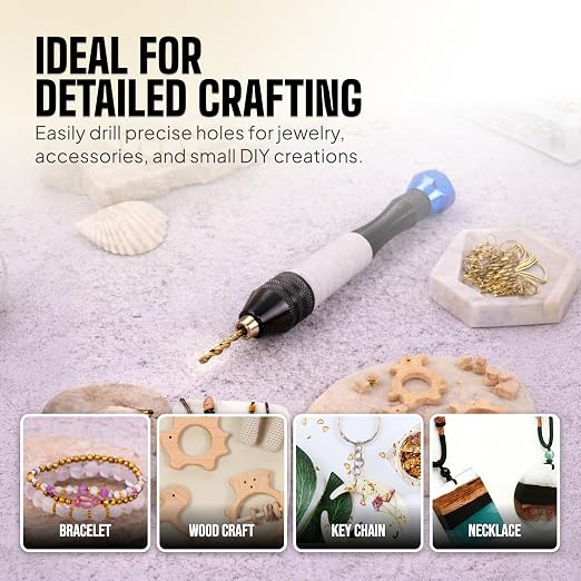 Jewelry Hand Drill Pin Vise, Micro Drill Bits Set for Resin & Crafts, Blue
