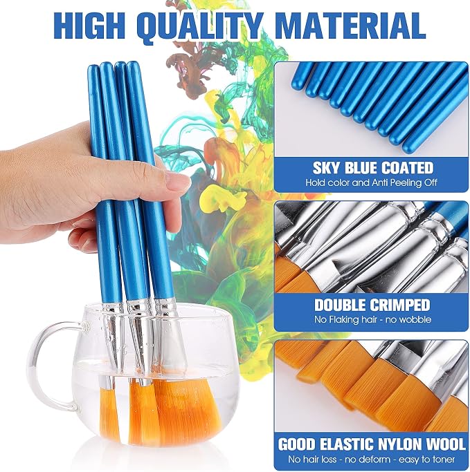 10 Pcs Flat Paint Brushes for Acrylic Painting, 1 Inch Art Paint Brushes Artist Painting Brush for Acrylic Watercolor Oil Detail Painting