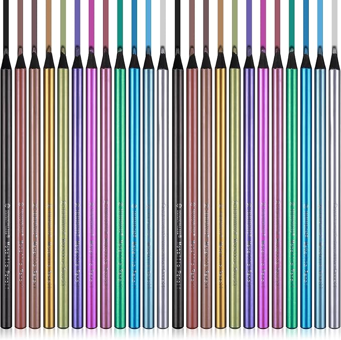 Zhehao 24 Pcs Metallic Colored Pencils, Glitter Colored, 12 Colors