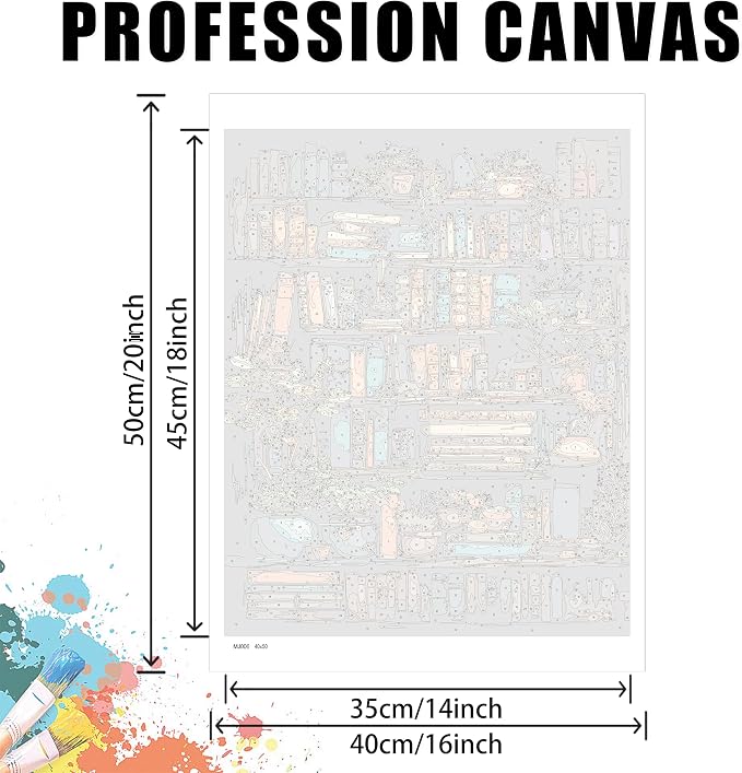 Yunruily Bookshelf Paint by Number Canvas for Adults-Bookshelf Paint by Numbers Adult,Book Oil Painting by Numbers for Adults and Home Wall Decor(with Gifts Box) 16x20inch