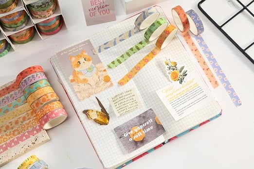 Basic Patterns Washi Tape Set 60 Rolls Geometric Elegance Decorative Skinny Masking Tapes for Arts, DIY Crafts, Journals, Planners, Scrapbook, Wrapping (Warm Floral Cottage)