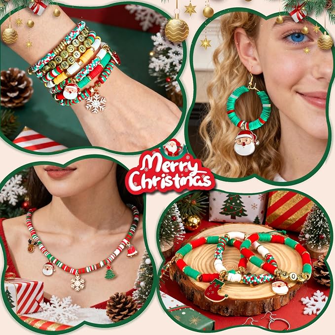 Redtwo Christmas Clay Beads Bracelet Making kit | 3000 Pcs Clay Beads Christmas Crafts Decorations Charms for Jewelry Making, Gifts for Teen Girls Age 6-12