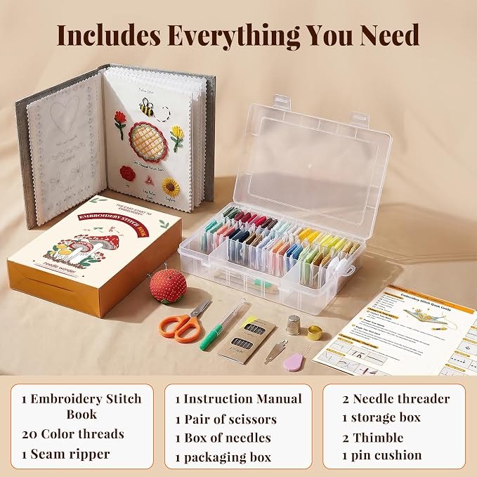 CYANFOUR 2026 New Embroidery Stitch Book Kit for Adults Beginners | Step-by-Step Guide and Video, Includes Multiple Accessories, Gift for Craft Lovers