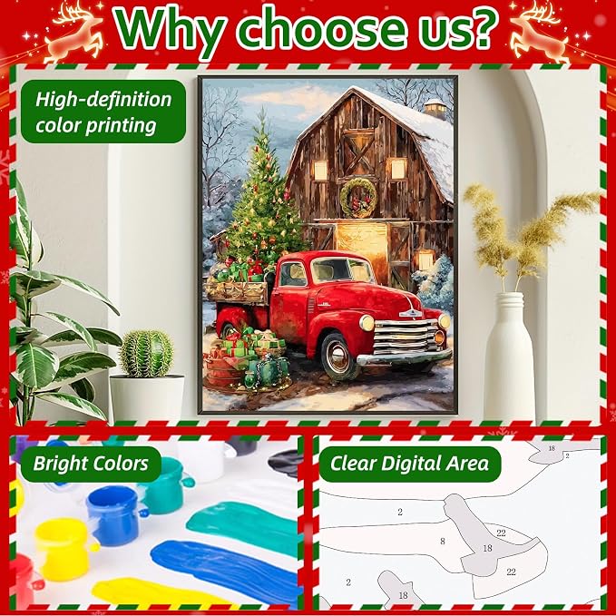 Reivworl Christmas Paint by Numbers Kit for Adults Beginner 16×20 inch