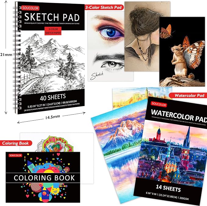 Soucolor 76 Pcs Art Supplies Drawing Kit,Sketch Pencils Set Adults Gift | 76-Piece Art Set Includes Sketch Book, Coloring Book, Graphite Pencils, Watercolor Pencils & Portable Case for Artists