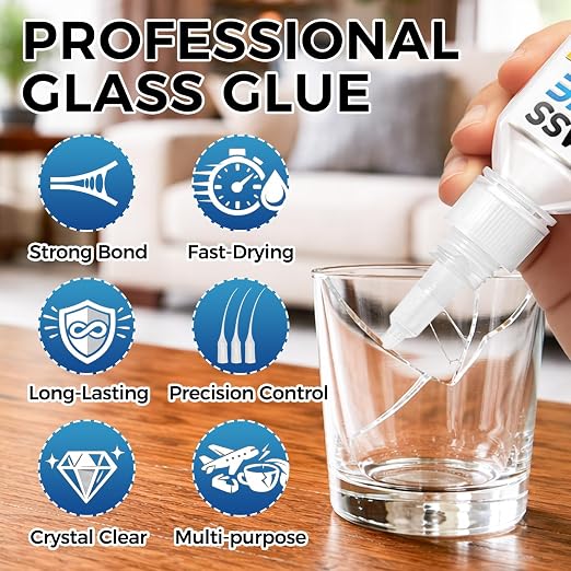 Glass Glue Clear, 30g Super Glue for Glass, Acrylic, Mirror, Jewelry, Crafts & Rhinestones Adhesive, Fast-Curing & Weatherproof