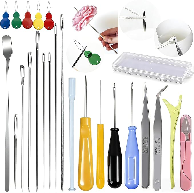 24PCS Candle Making Supplies with Plastic Storage Box Big Eye Long Wick Needle for Candles &Silicone Mold,Punch Needle with Hook Eye,Candle Tool Kit for Beginner,Wicks Placing Tube,Stirring Spoon