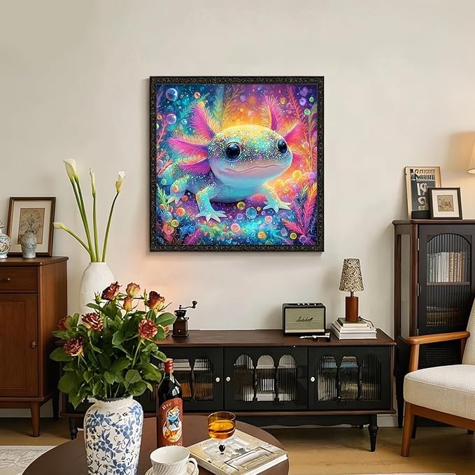 5D Colorful Glittering Axolotl Diamond Art kits for Adults Beginners | Cute Animals Diamond Painting Kit DIY Full Round Drill Paint by Diamonds Dot Gem Art for Adult, Home Wall Decor 13.7x13.7Inch
