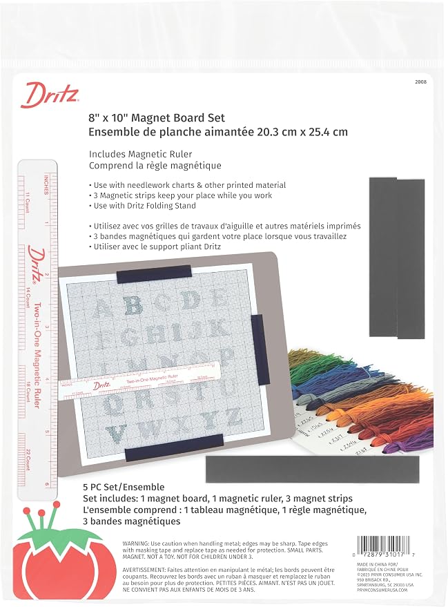 Dritz Magnet Board & Ruler, 8 x 10 Inch Cross Stitch Pattern Holder