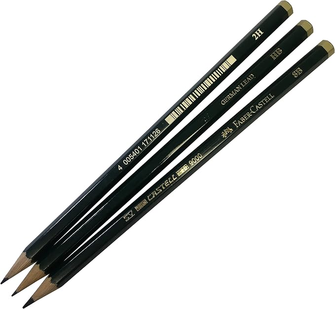 Faber-Castell 9000 Graphite Sketch Pencil Art Set (8B - 2H) with Kneaded Art Eraser, Large Dust Free Eraser and Sharpener