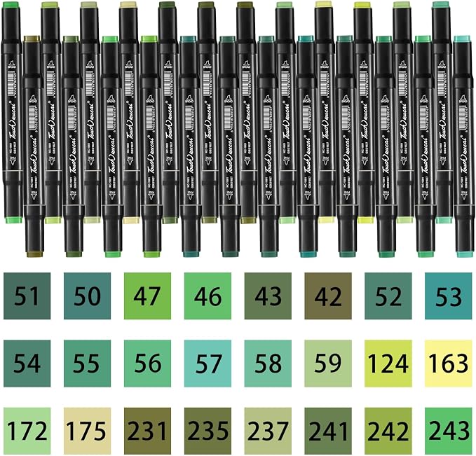 Green Colors Alcohol Markers Set,24 Color Dual Tips Art Markers,Markers Pens for Artist Adults Coloring Illustration Painting DIY Crafts Making Art Supplies