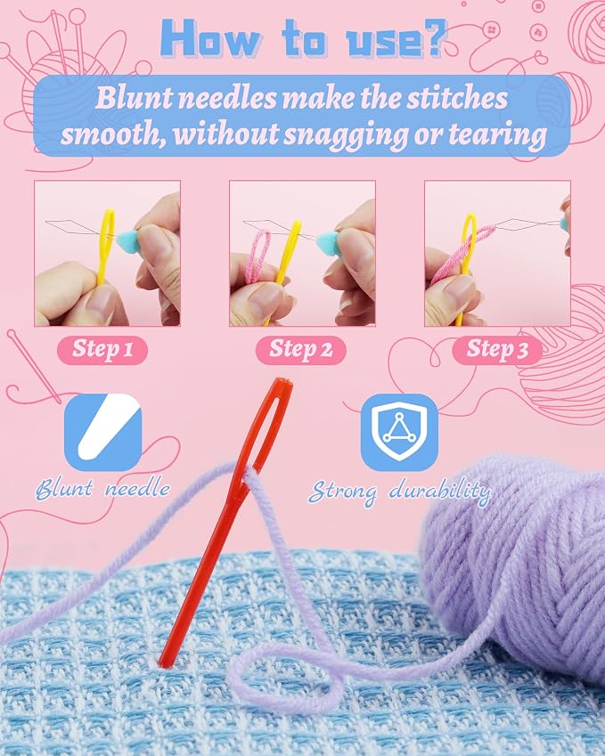 FIVEIZERO 48 Pcs Yarn Needles Set, Assorted Bent Tapestry Needles Weaving Needles Darning Needles with Large Eye, Plastic Blunt Knitting Needles for Sewing Crochet