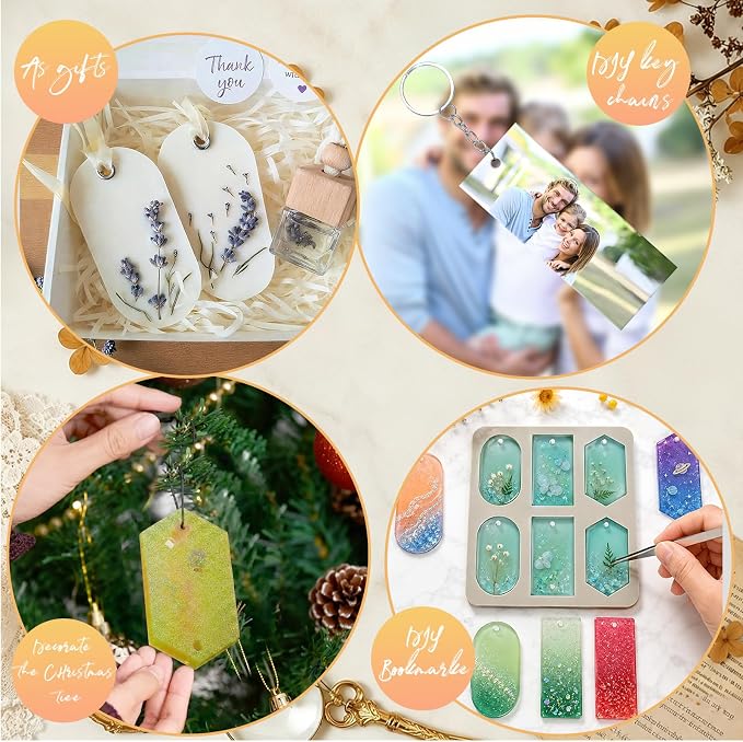 Silicone Wax Sachets Molds 2Pcs Rectangle Rhombic Elliptical Wax Mold Epoxy Casting Jewelry Making Molds Christmas Wax Melt Mold with Hanging Hole for DIY Jewelry Keychain Making Pendant Crafts