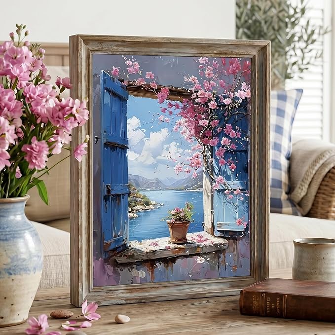 5D Blossom Window Diamond Art kits for Adults Beginners 13.7x 13.7 Inch | Scenery Diamond Painting Kit DIY Full Round Drill Paint by Diamonds Dot Gem Art for Adult, Home Wall Decor