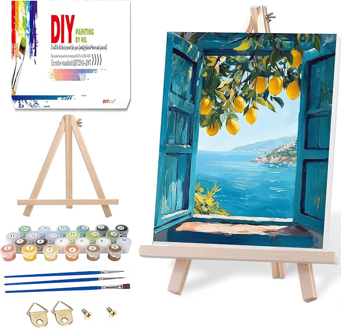 Ausanrl Lemon Framed Paint by Numbers Kit for Adults Wooden Easel 12x16inch | Paint by Numbers Kit for Adults Lemon Theme,Adult Paint by Number Kits on Canvas Framed,Gifts and Home Wall Decor