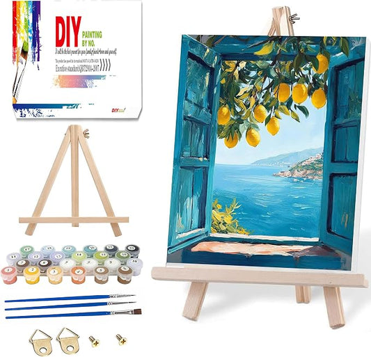 Ausanrl Lemon Framed Paint by Numbers Kit for Adults Wooden Easel 12x16inch | Paint by Numbers Kit for Adults Lemon Theme,Adult Paint by Number Kits on Canvas Framed,Gifts and Home Wall Decor