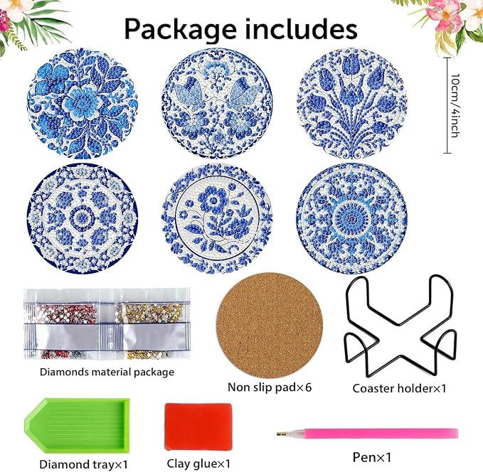 6 Pack Diamond Art Coasters Kits for Adults - Diamond Painting Coasters Kit
