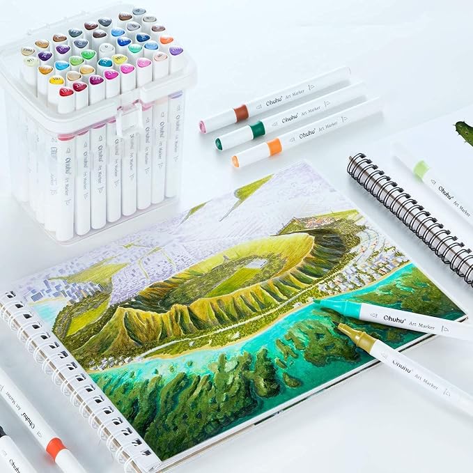 Ohuhu Alcohol Markers for Beginners 48 Colors Fine& Chisel Great Value Pack | Dual Tips Alcohol-based Art Marker for Adult Coloring Illustration Drawing with Colorless Blender Storage Case