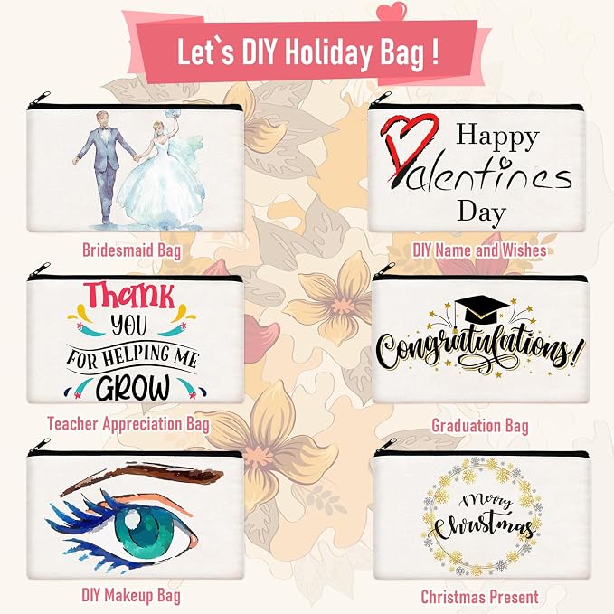 Legigo Blank Canvas Bags Zipper Pouch Makeup Bags Pencil Pouch Bulk | Multi-Purpose, Sturdy Canvas Pouch with Zipper, Cosmetic Travel Toiletry Bag for DIY Crafts, Gifts & Storage, 8.3 x 5 Inch