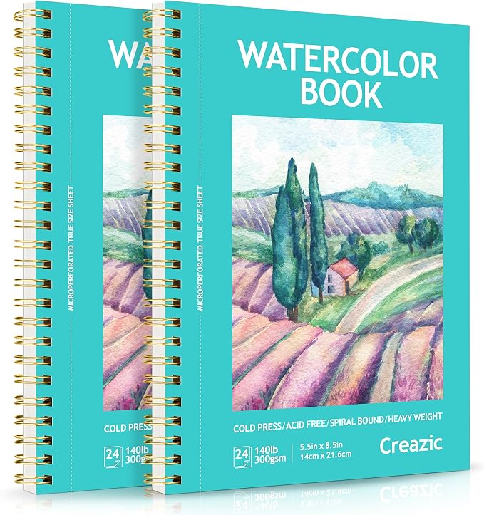 2-Pack Watercolor Paper Pad, 5.5" x8.5” (140lb/300g), Spiral Bound with Tear Line. A Watercolor Journal and Sketchbook for Adults & Kids - Ideal for Smaller Sized Exercises or Travel