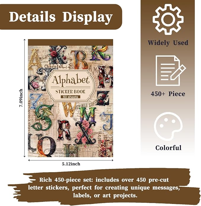Alphabet & Number Stickers, 50 Sheets Vinyl Letters for DIY Crafts | Perfect for decorating journals, planners, scrapbooks, greeting cards, gifts, and creative DIY projects.