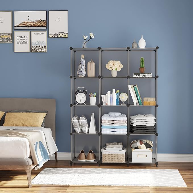 AWTATOS 12 Cube Storage Organizer, Closet Organizer Storage Shelves, Grey