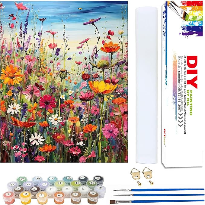Wlid Flowers Paint by Number Adult-Paint by Numbers Flowers,Canvas Painting by Numbers for Adults Flower,Oil Painting by Numbers for Adults for Gifts and Home Wall Decor(With Gifts Box)16x20inch