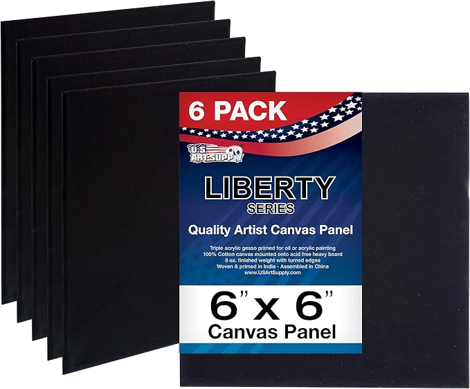 U.S. Art Supply 6 X 6 Inch Black Art Canvas Board Panels 6 Pack - 8 Ounce