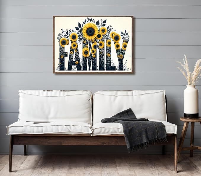 5D Diamond Painting Kits for Adults, Family Sunflower Diamond Art Kits | DIY Full Drill Diamond Dot Gem Painting for Home Wall Decor 12x16inch