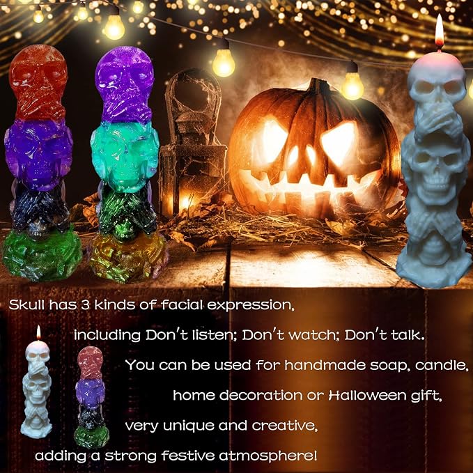 Halloween Skull Candle Mold, Don't Say/Listen/Look Skull Mold | 3D Skull Silicone Molds for Epoxy Resin Casting, Skeleton Head Handmade Soap Aromatherapy Candle or DIY Art Craft Home Decor