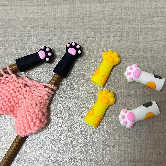 SPANSEE 6 PCS Cat Paw Knitting Needles Stoppers, Knitting Needle Point Protectors, Stitch Stopper, Needle Minder, Knitting Accessories, Knitting Supplies fit Size 11-17 (8mm-12.75mm) Needles