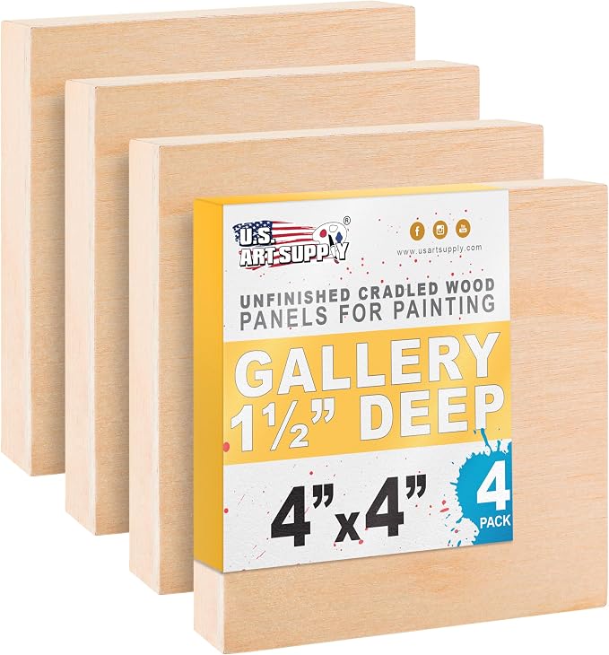 U.S. Art Supply 4" x 4" Unfinished Cradled Wood Panels for Painting