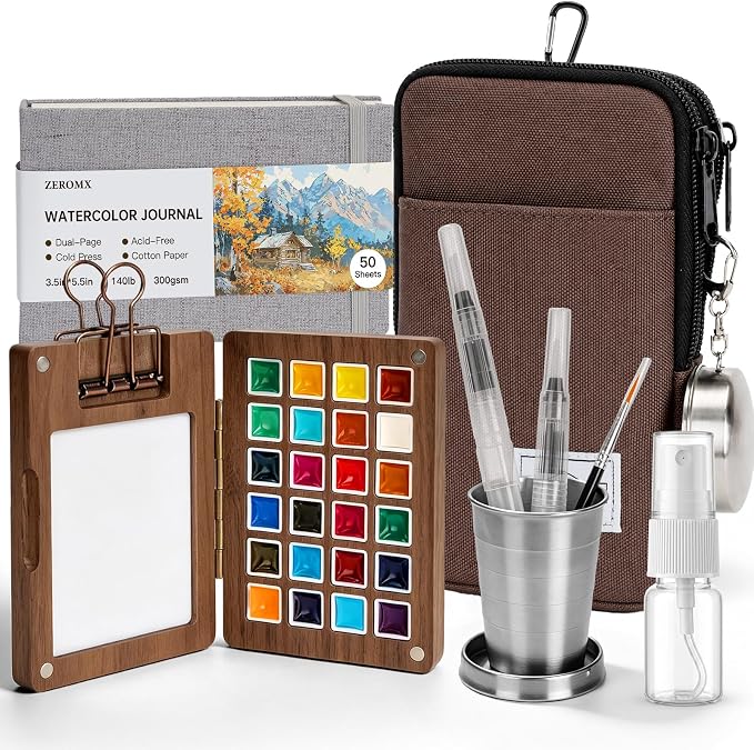 Mini Watercolor Paint Set, 24 Colors Travel Watercolor Set