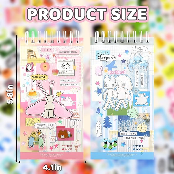 Tmtains 40 Sheets Kawaii Japanese Sticker Book for Planners Manga Books Style Sticker Aesthetic Japanese Korean Stickers Book for Adults Scrapbooking Notebook Junk Journal Supplies (Powder Blue Duo)