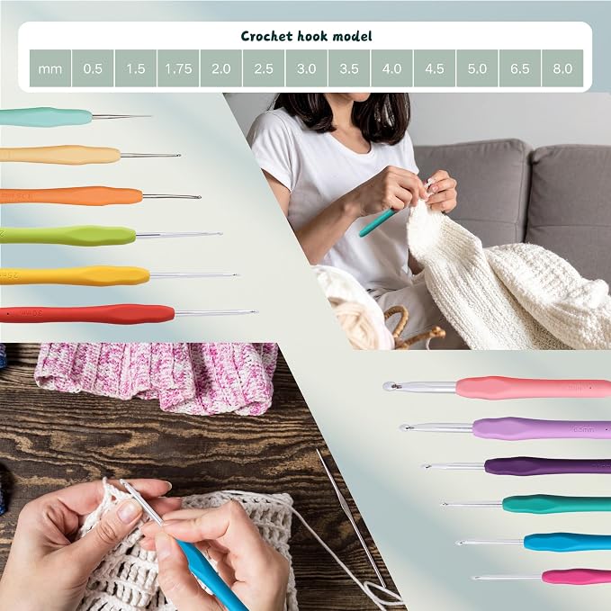 Yarniss Crochet Kits with Yarn,Beginners Crochet Kit for Adult,Black | 1120 Yards Yarn&12 Size Ergonomic Crochet Hooks 0.8~8.0mm,Learn to Crochet with Step by Step Video Tutorial
