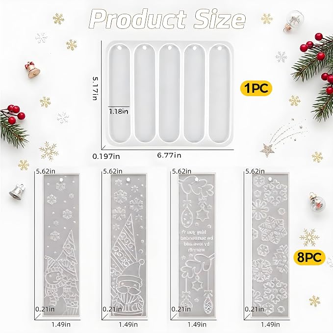 Christmas Resin Bookmark Mold,13-Cavity Different Shape Bookmark Resin Mold