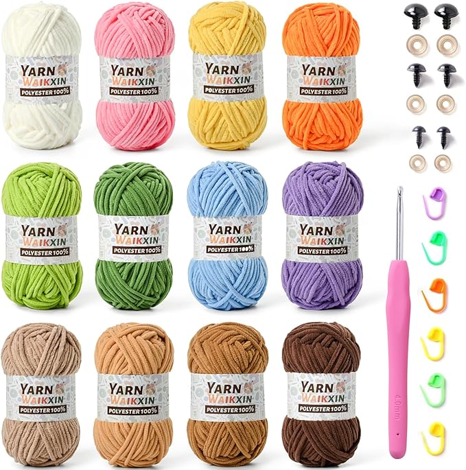 12 Pack Fluffy Chunky Chenille Yarn for Crocheting, Baby Yarn for Crocheting Soft Blanket, 1200g (1574yds) Bulky Yarn Set for Crochet Amigurumi & DIY Crafts B