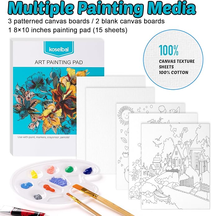 koseibal Acrylic Paint Set for Kids & Adults, Art Supplies Kit with Canvas