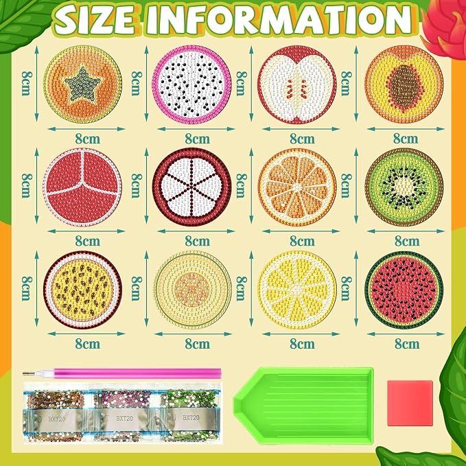 Zonon 12 Pcs Fruit Diamond Art Magnets Kit for Adults Fridge Home Decor | DIY Diamond Painting Arts Craft, Crystal Rhinestone Art, Magnetic Fruit Slice Designs, Easy Fridge Kitchen Decor