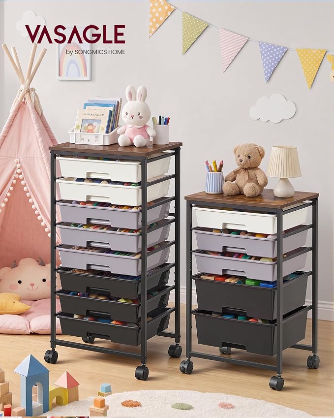 VASAGLE Rolling Cart with Drawers,5 Drawers Storage Cart, Black