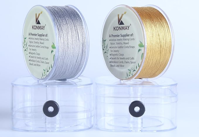 KONMAY 0.8mm Ornament String with Case, 206 Yards Golden and Silver Twine Thread for Jewelry Making, Crafting, Decoration, Gift Wrapping, Christmas Ornaments Hanging