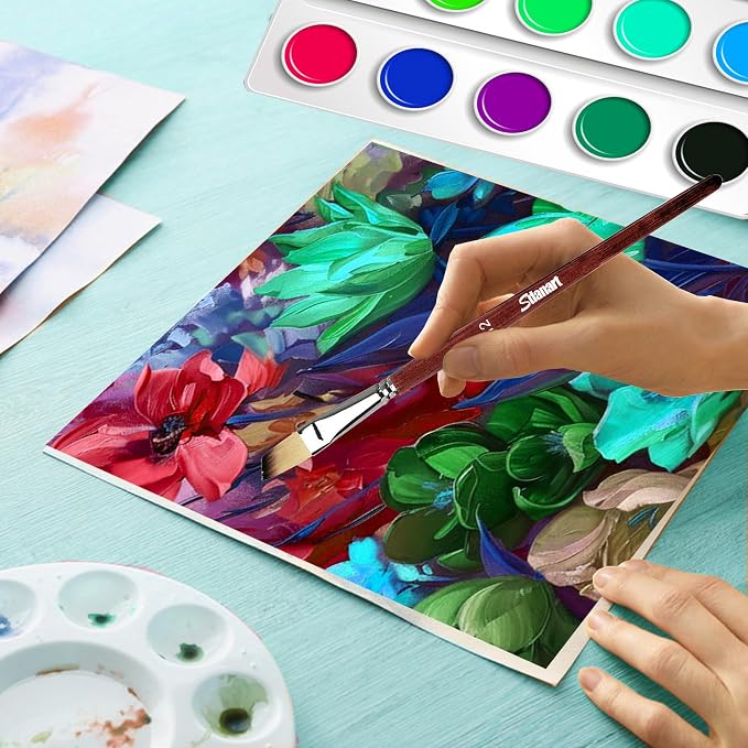 Sdanart Watercolor Brushes 12 PCS,6 Flat Paint Brushes 6 Angular Paintbrush | Watercolor Paint Brush for Watercolors,Acrylics,Oil,Gouache,Ink,Different Size Paintbrushes Perfect for Artists and Beginners