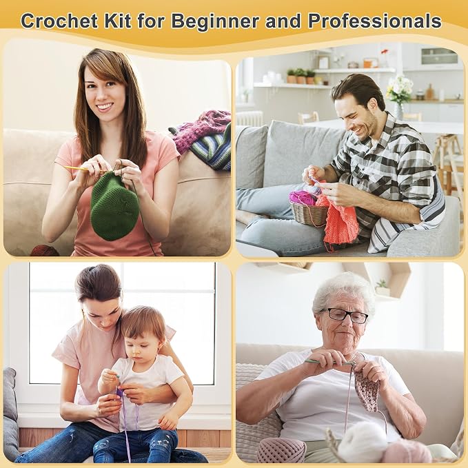 Aeelike 1093 Yards for Crocheting, Crochet Starter Kits, Black | Crochet Kit with Everything include 1093 Yards Yarn, Aluminum Crochet Hooks,Step-by-Step Instruction and Black Organiser Bag
