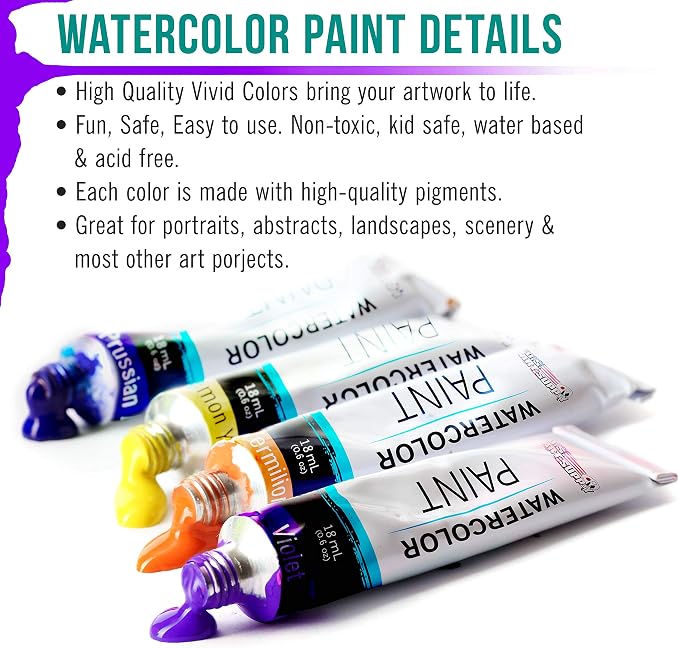 U.S. Art Supply Professional Watercolor Paint Set, 36 Colors in 12ml Tubes