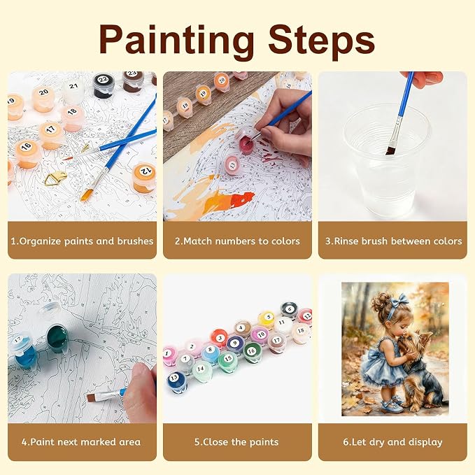 Gemozaic Girl and Dog Paint by Numbers Kit for Adults, 16x20 in, Unframed | Cute Yorkshire Paint by Number for Adults, DIY Acrylic Yorkie Numbers Painting, Color by Number for Home, Wall Decor, Gift