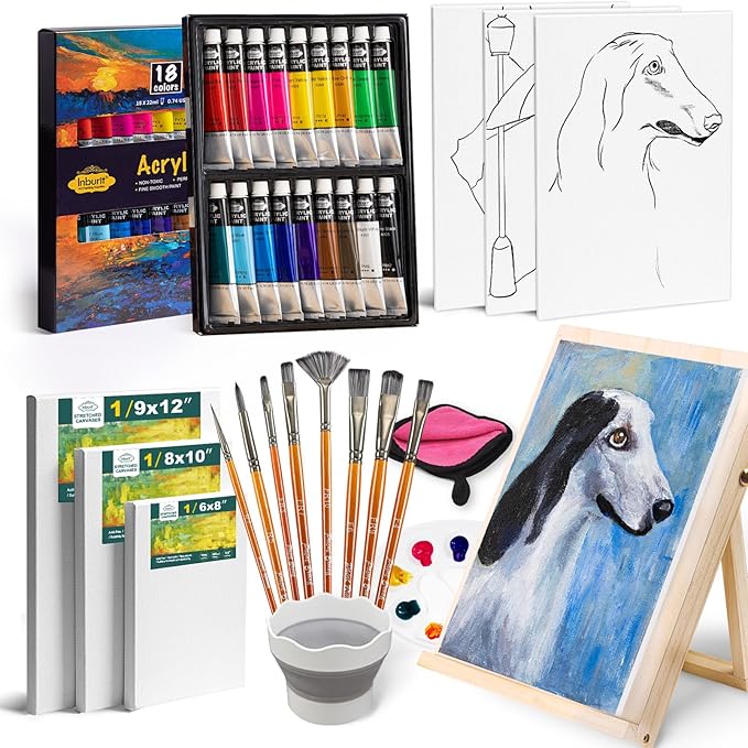 Inburit Art Acrylic Paint Set for Adults & Kids with Canvas Easel