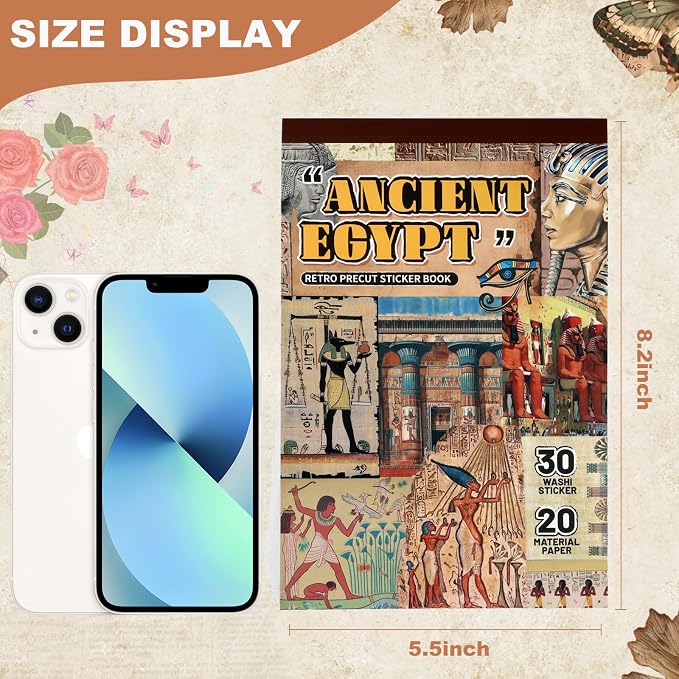 Ancient Ecypt Scrapbooking Stickers 400 Pre-Cut Washi Stickers & 20 Scrapbook Papers Vintage Mysterious Egyptian Aesthetic Sticker journaling Supplies