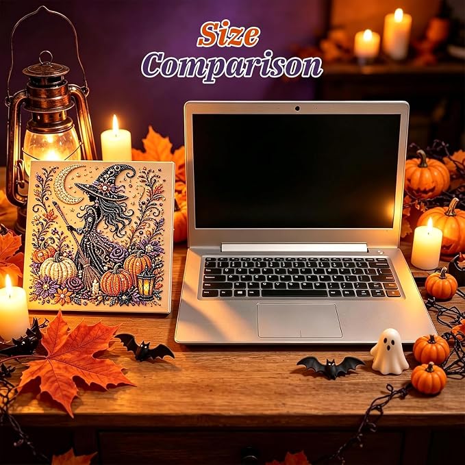 Irsnianianfa Halloween Pearl Art Kit for Adults,Diamond Art Painting Crafts Kit,Spooky Cute Witch & Pumpkin Canvas Art,DIY Fall Home Decor & Wall Art (A02)