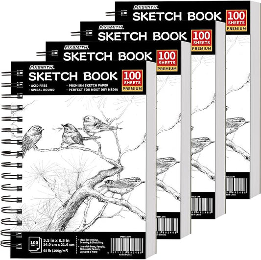 FIXSMITH 5.5"X8.5" Sketch Book, 400 Sheets (68 lb/100gsm) Sketchbook | Acid Free Drawing Paper | Spiral Bound Artist Sketch Pad | for Kids, Beginners, Artists & Professionals | Bright White