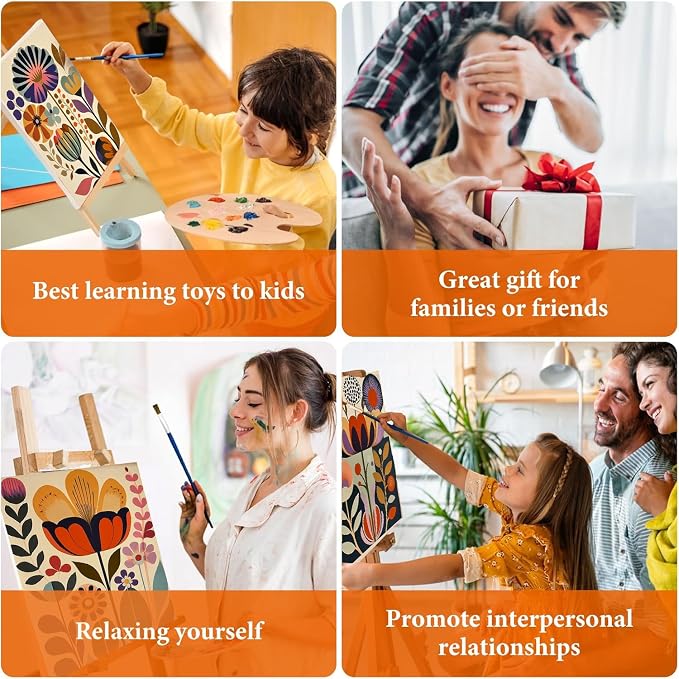 LWZAYS 4 Pack Floral Paint by Numbers Kit for Adults with Frame, Easy Flowers Paint by Number for Adults Beginner with Wooden Easel, DIY Painting by Numbers Canvas Framed for Home Decor 8 x 12 Inch